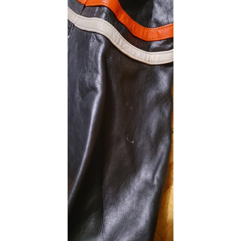 Vintage Y2K Men's Black Striped Heavy Duty Leather Rider Jacket Size Large - Picture 9 of 9